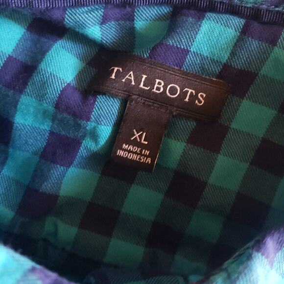 Talbots Button Down Shirt Long Sleeve Collared 100% Cotton Plaid Blue Green XL - Picture 8 of 9